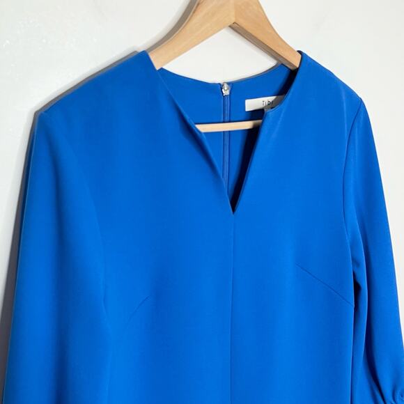 Tibi Womens Crepe Mini Shift Dress 6 Blue 3/4 Sleeve V Neck Workwear Cocktail - Picture 5 of 15
